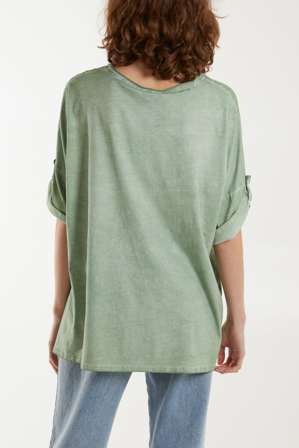 Qed London Stone Wash Patchwork Sparkle Top