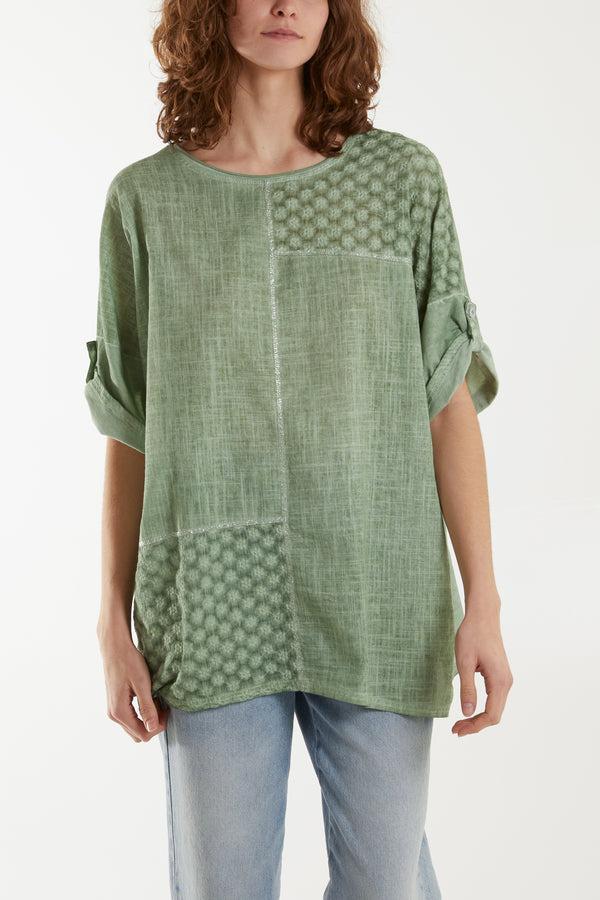 Qed London Stone Wash Patchwork Sparkle Top