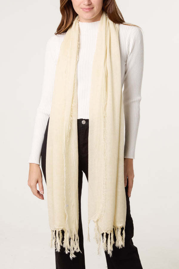 Qed London Stone Wash Tassel Scarf