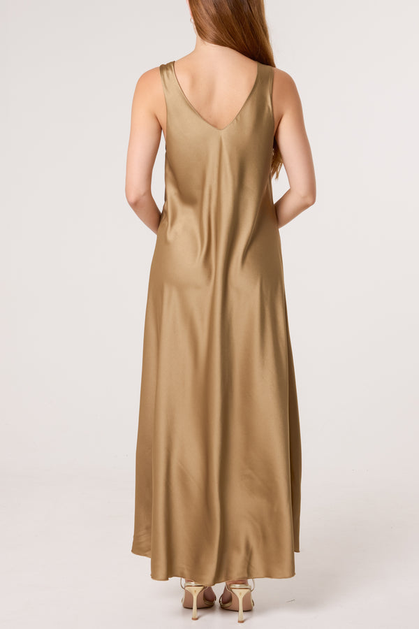 Qed London Strap Gold Detail Satin Maxi Dress