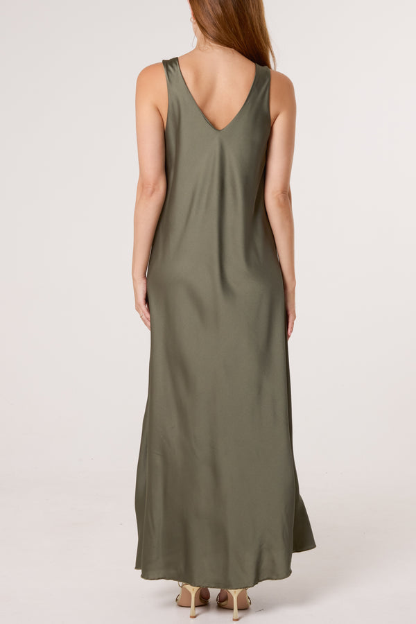 Qed London Strap Gold Detail Satin Maxi Dress