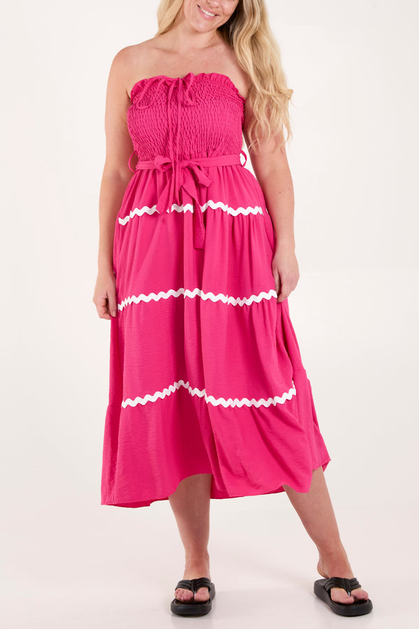 qed london Strapless Scalloped Detail Tiered Dress
