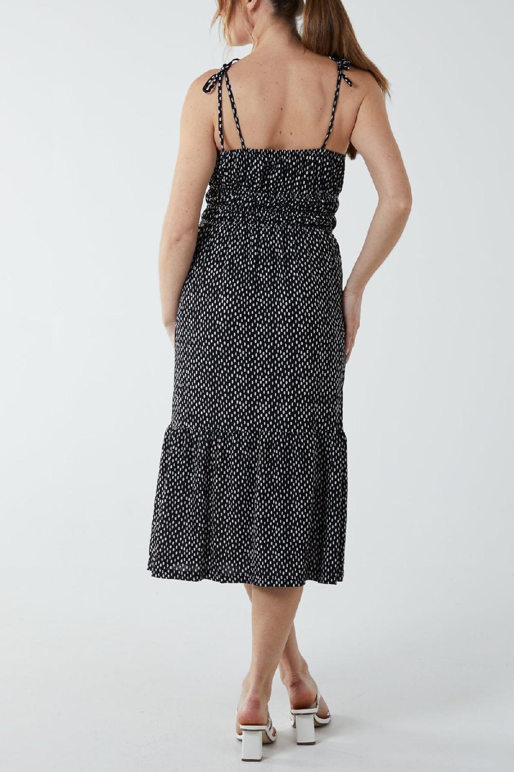 Qed London Strappy Elasticated Spotty Midi Dress