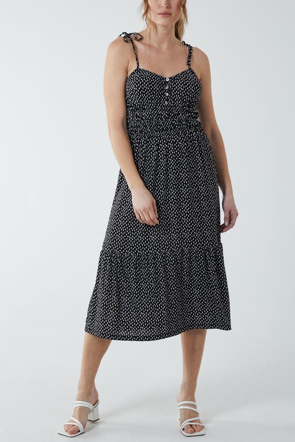 Qed London Strappy Elasticated Spotty Midi Dress