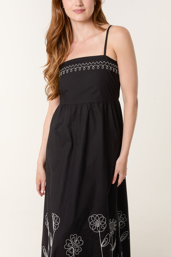 Qed London Strappy Floral Embroidered Cotton Dress