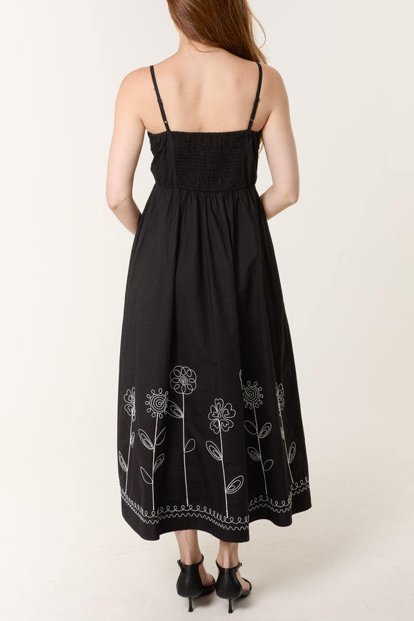 Qed London Strappy Floral Embroidered Cotton Dress