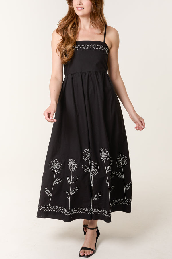 qed london Strappy Floral Embroidered Cotton Dress