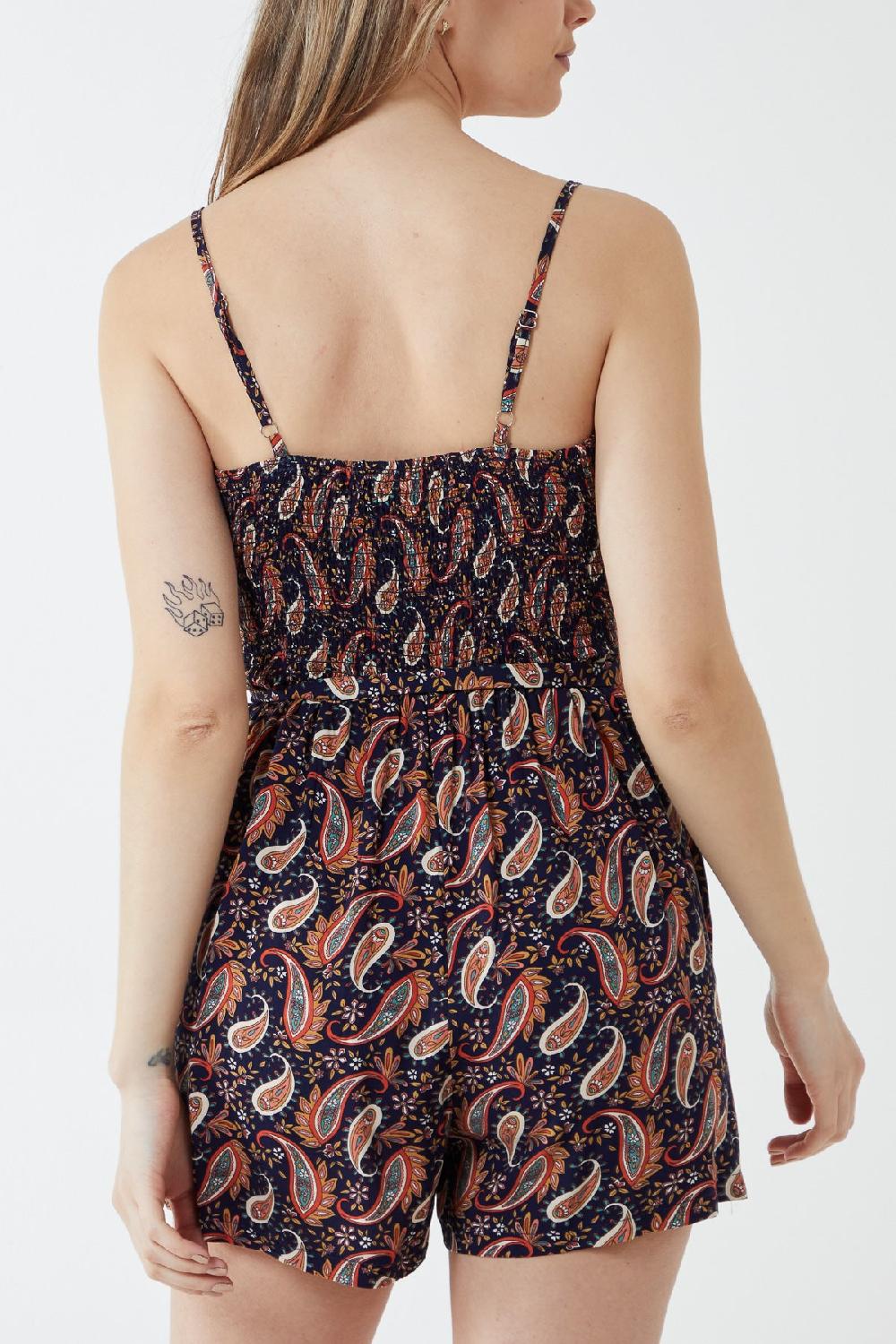 Qed London Strappy Paisley Print Playsuit