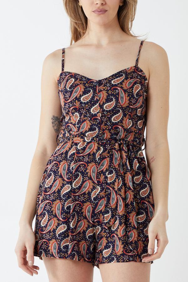 qed london Strappy Paisley Print Playsuit