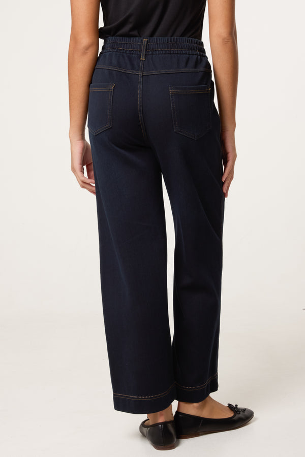 Qed London String Elastic Waist Wide Leg Jeans