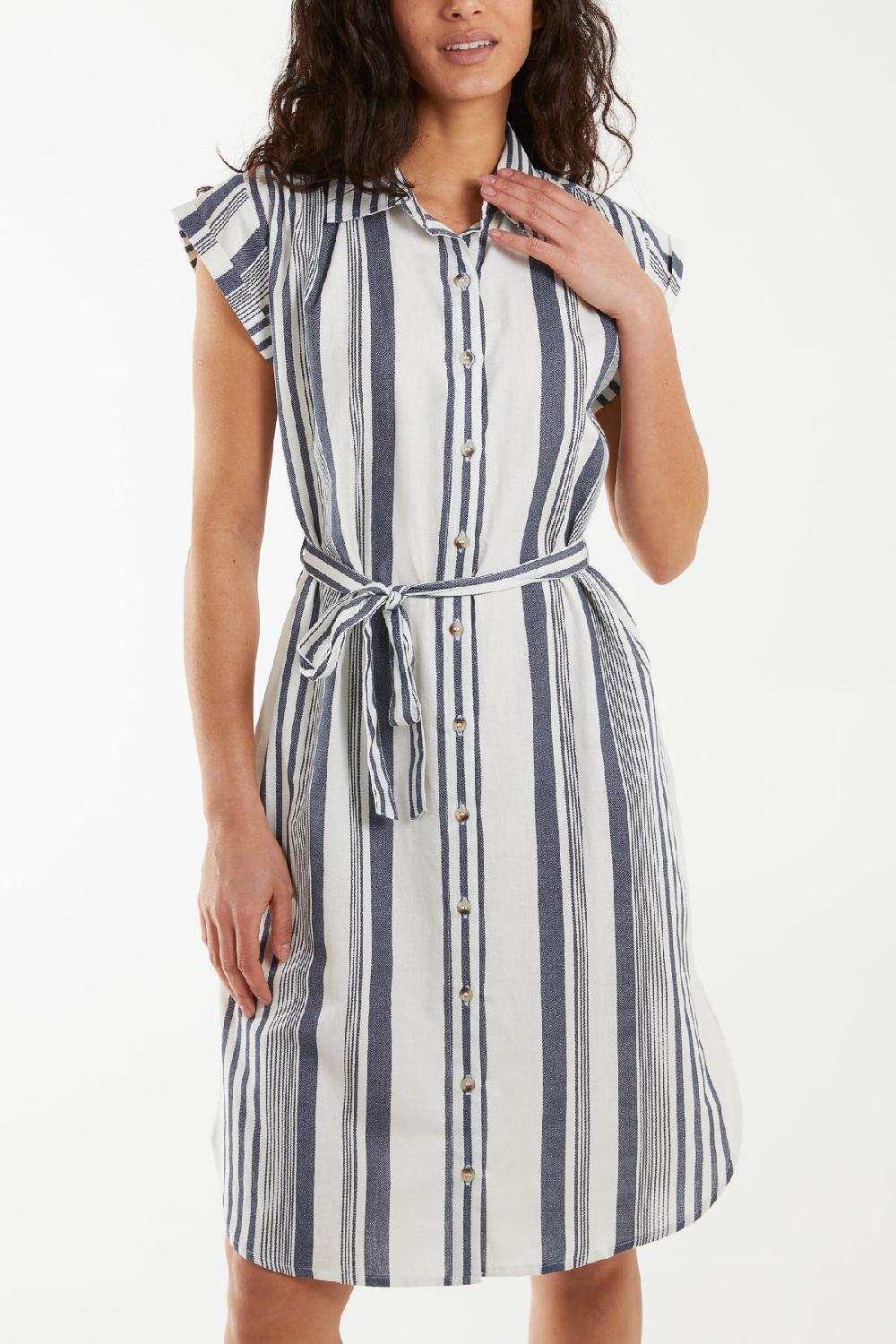 Qed London Stripe Button Front Shirt Dress