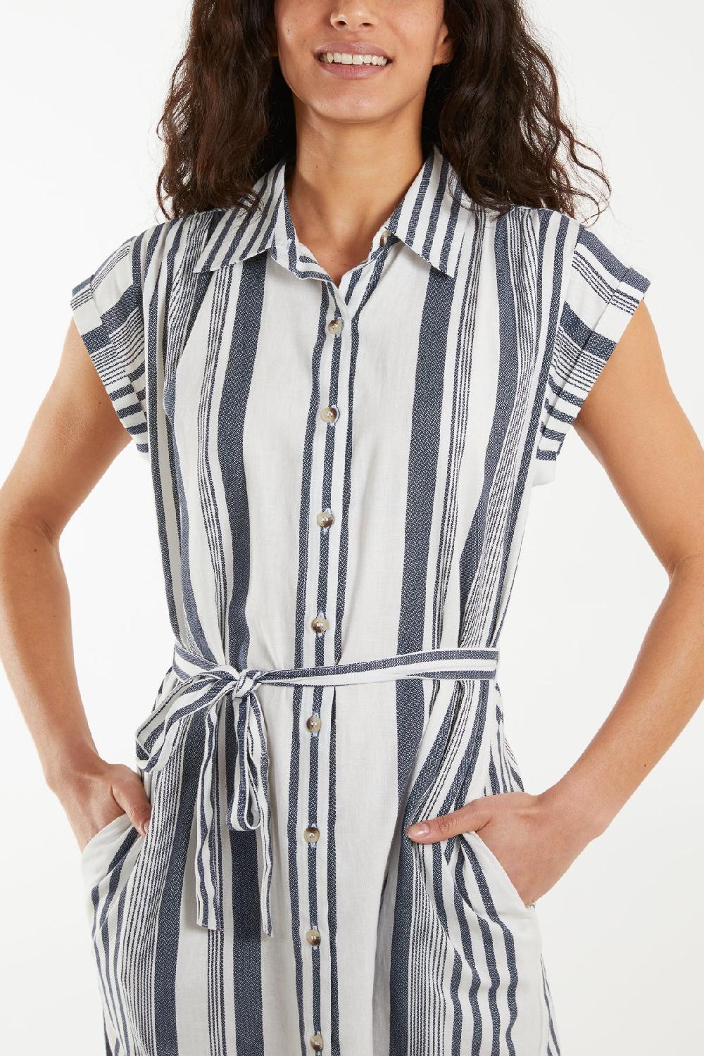 Qed London Stripe Button Front Shirt Dress