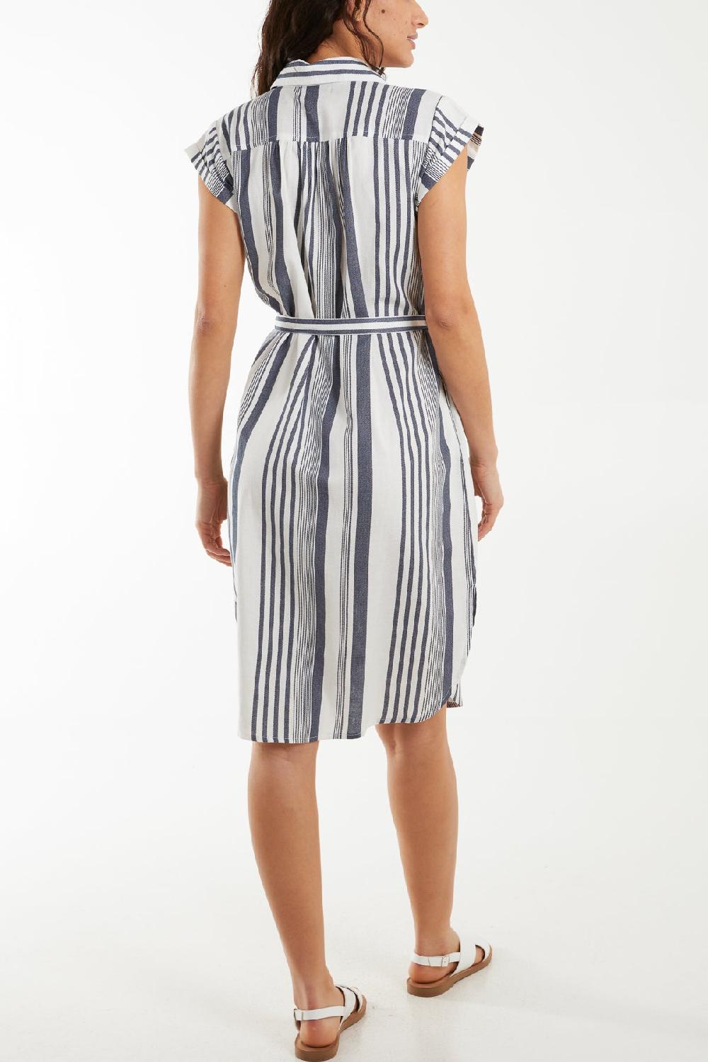 Qed London Stripe Button Front Shirt Dress
