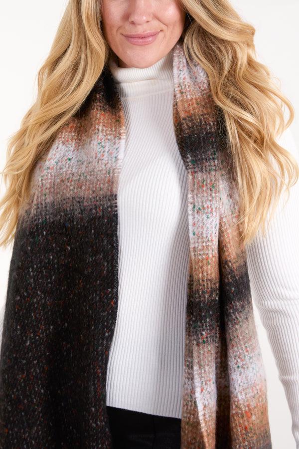 Qed London Stripe & Space Dye Fluffy Tassel Scarf