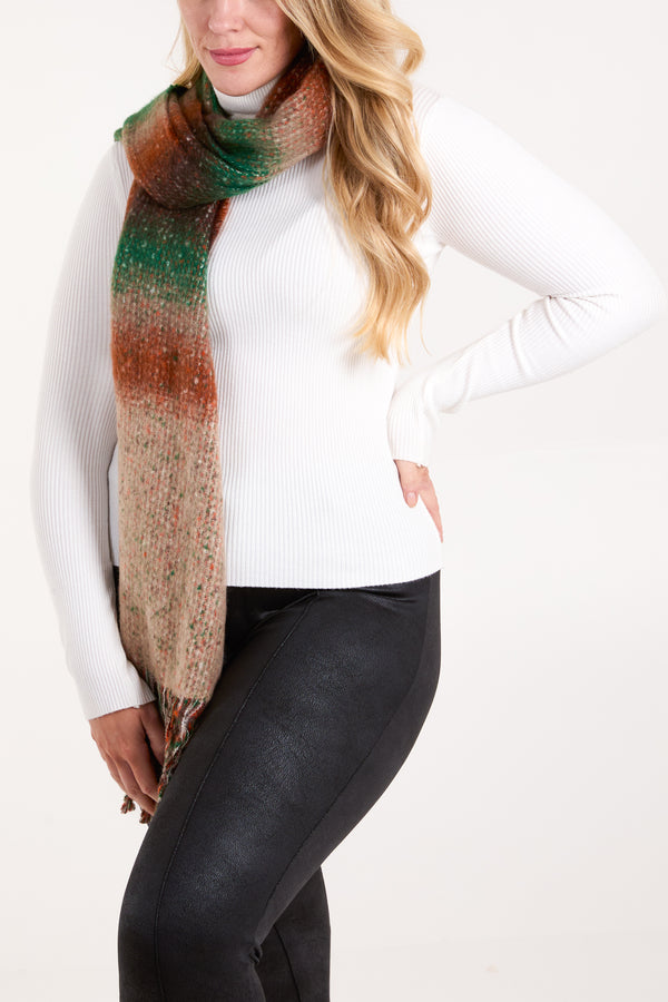 Qed London Stripe & Space Dye Fluffy Tassel Scarf