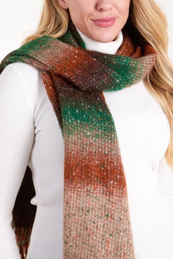 Qed London Stripe & Space Dye Fluffy Tassel Scarf