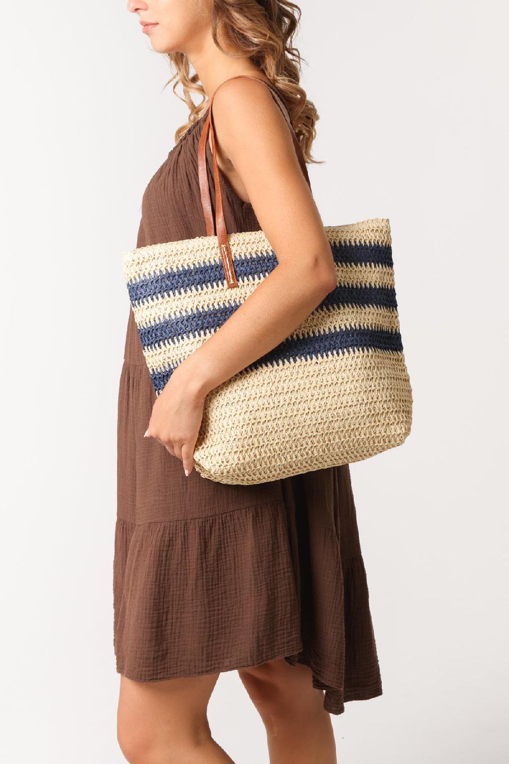 Qed London Stripe Woven Tote Bag