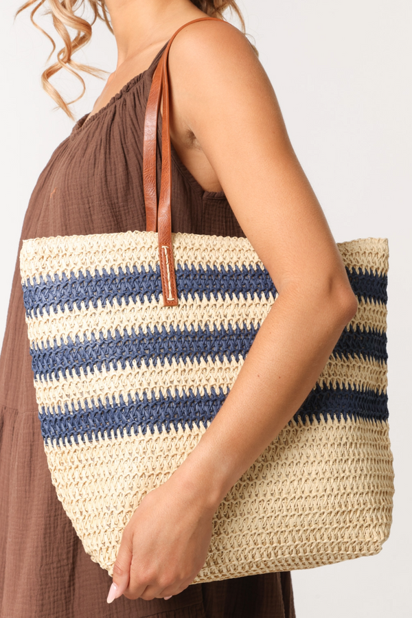 Qed London Stripe Woven Tote Bag