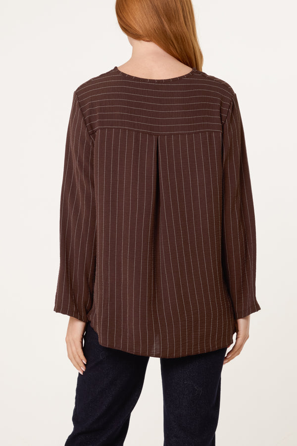 Qed London Striped Button Front Blouse