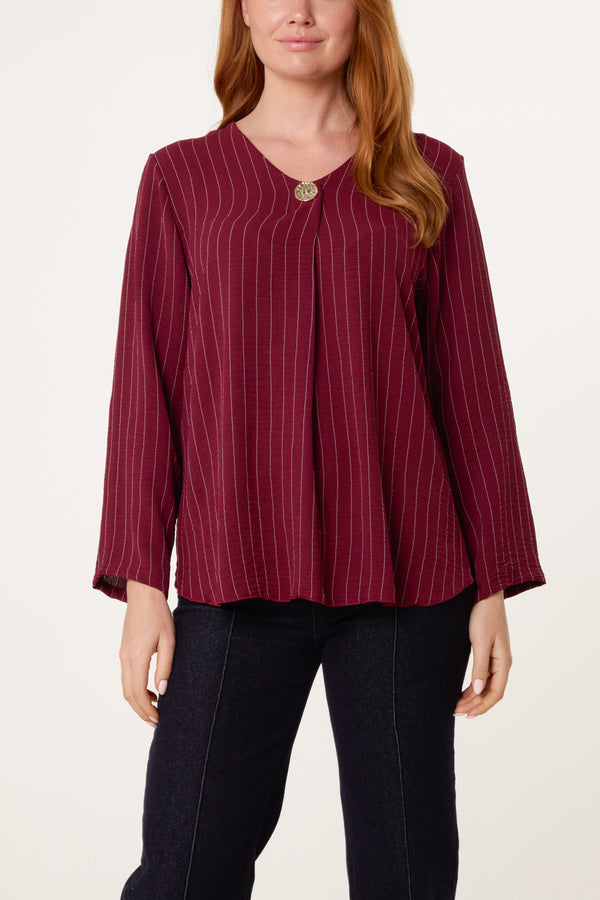 Qed London Striped Button Front Blouse