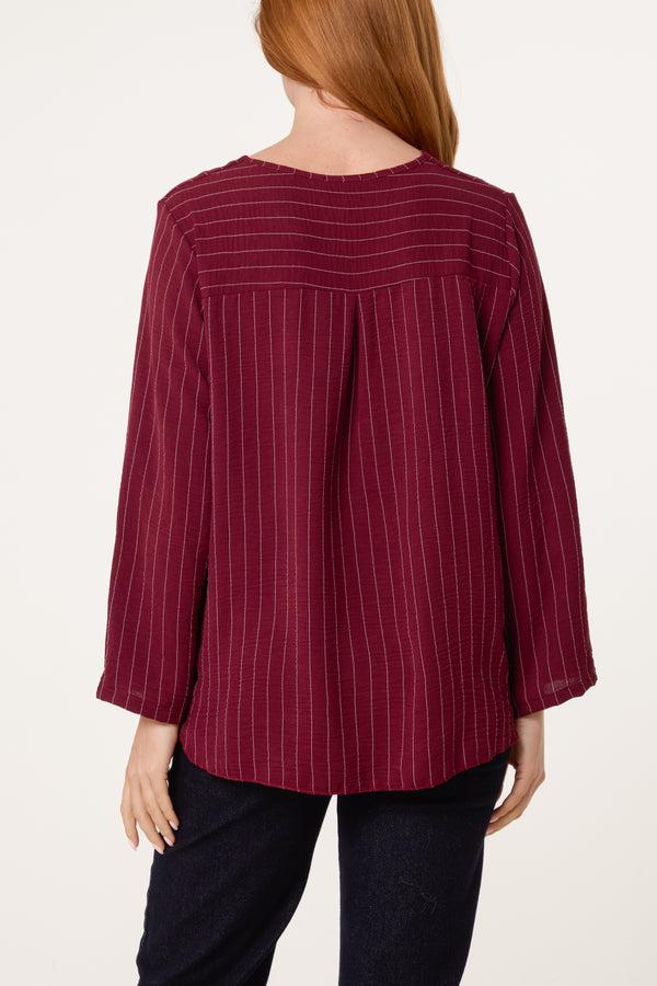 Qed London Striped Button Front Blouse