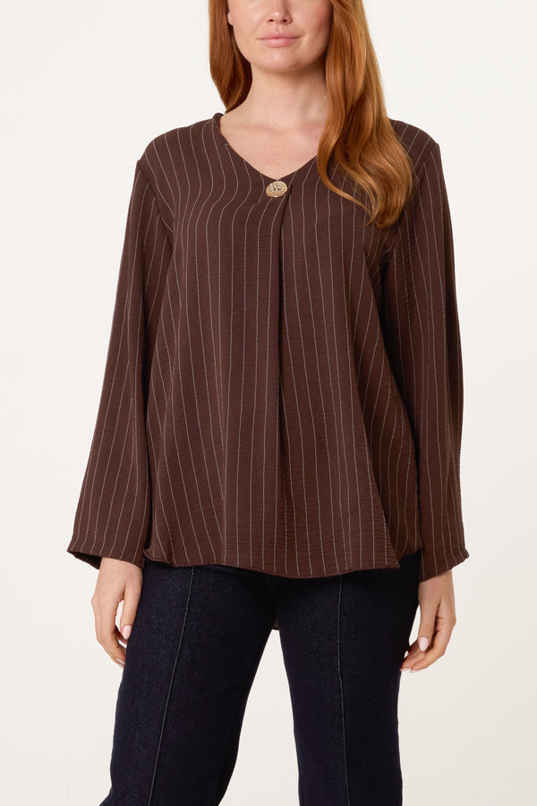qed london Striped Button Front Blouse