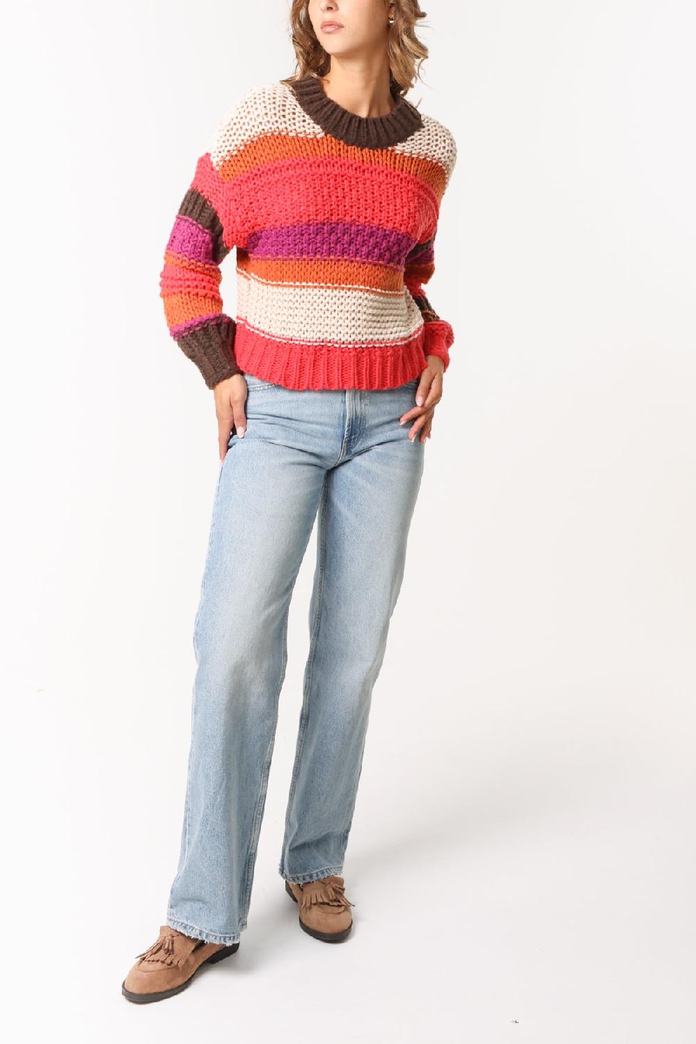 Qed London Striped Chunky Knitted Jumper