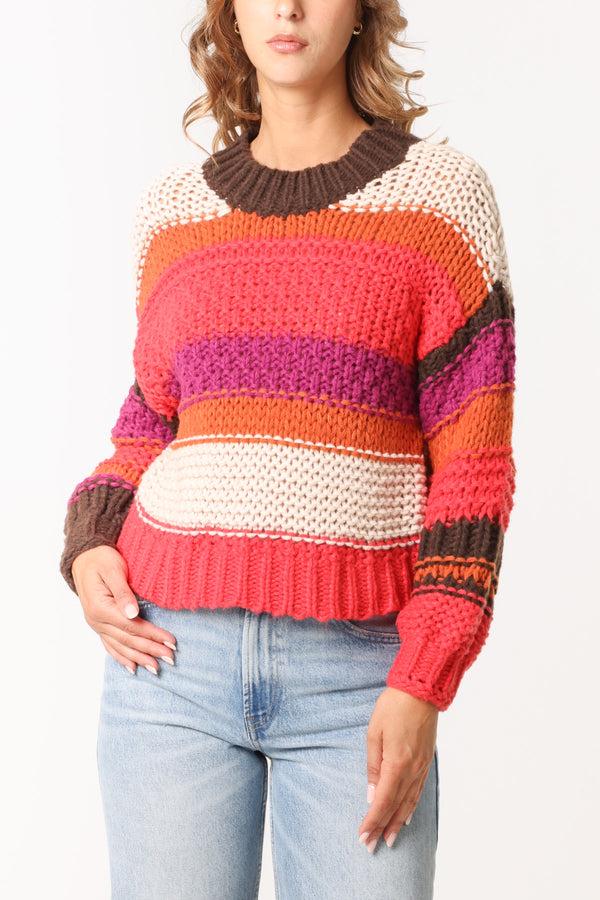 qed london Striped Chunky Knitted Jumper