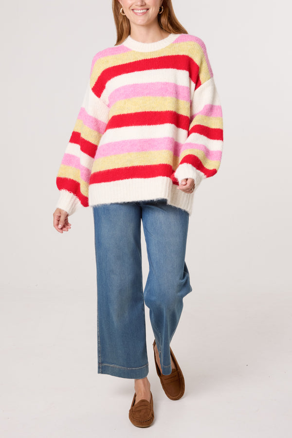 Qed London Striped Round Neck Knit Jumper