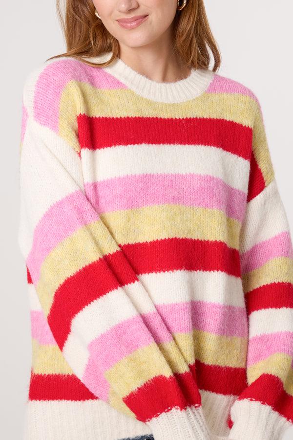 Qed London Striped Round Neck Knit Jumper