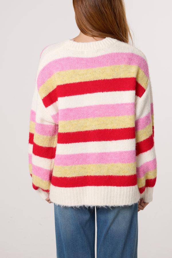 Qed London Striped Round Neck Knit Jumper