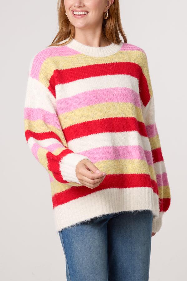 qed london Striped Round Neck Knit Jumper