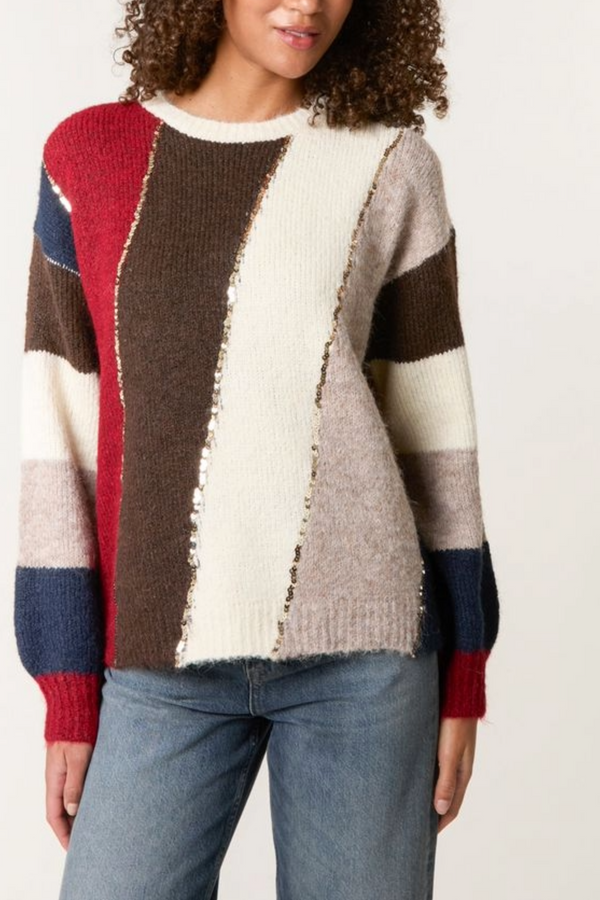 qed london Striped Sequin Details Jumper
