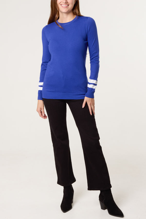 Qed London Striped Sleeve Fine Knit Jumper