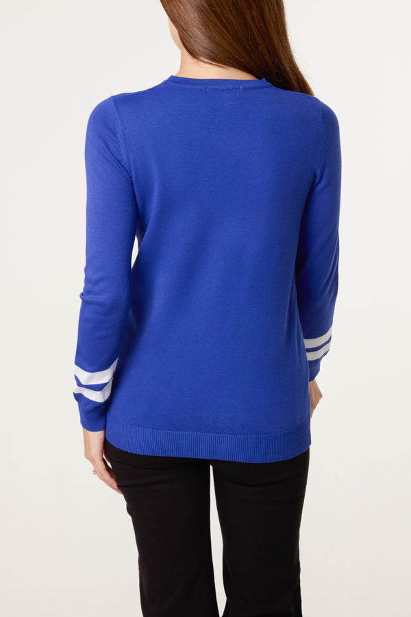 Qed London Striped Sleeve Fine Knit Jumper