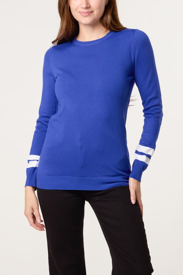 qed london Striped Sleeve Fine Knit Jumper