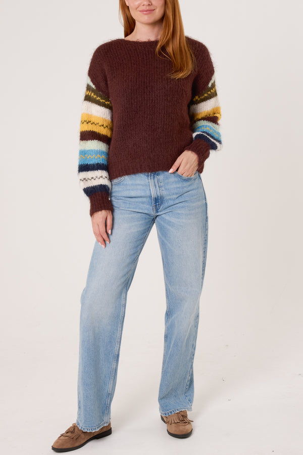 Qed London Striped Sleeve Knit Jumper