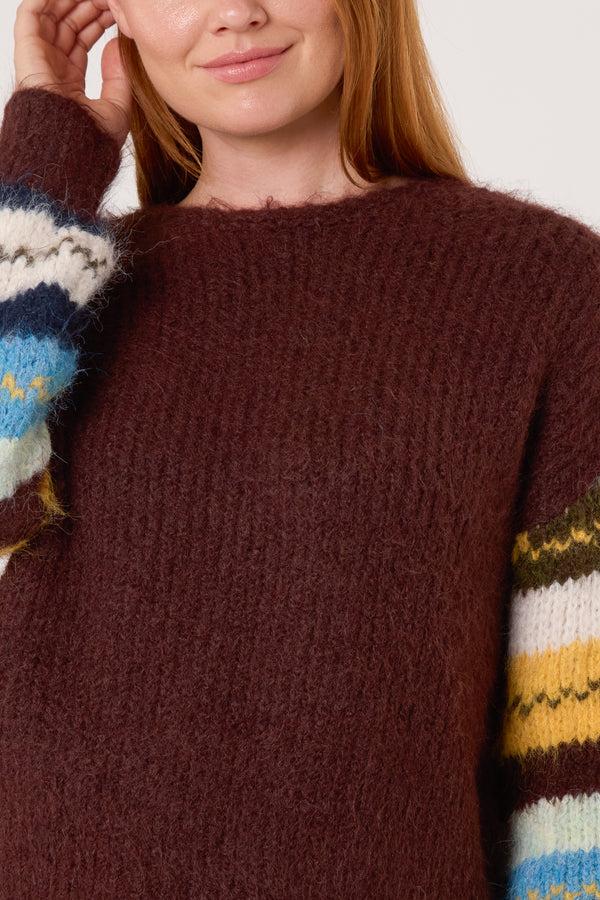 Qed London Striped Sleeve Knit Jumper