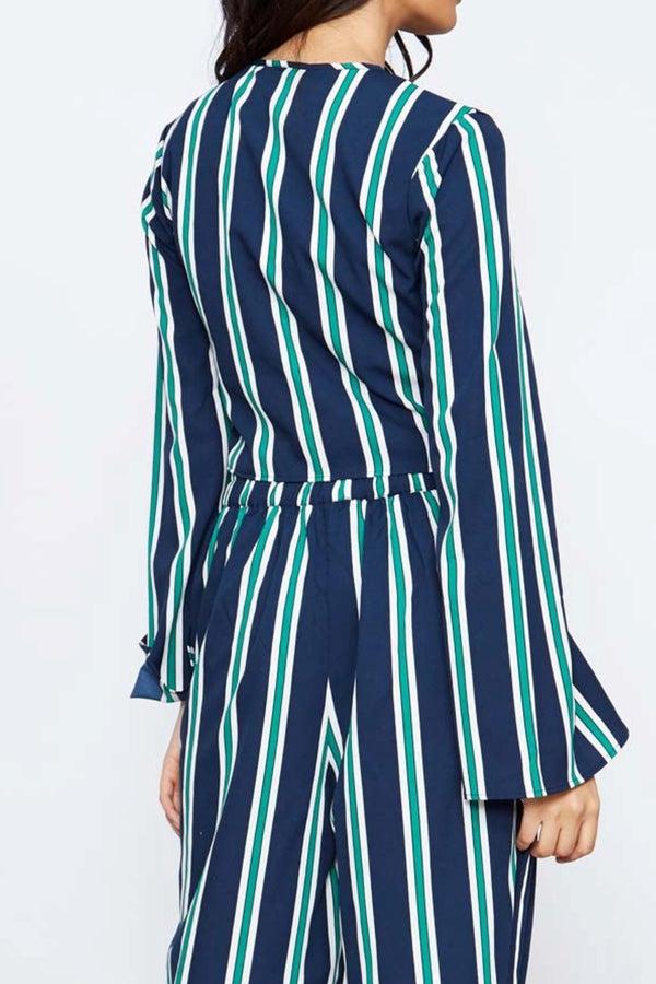 Qed London Striped Tie Front Crop Top