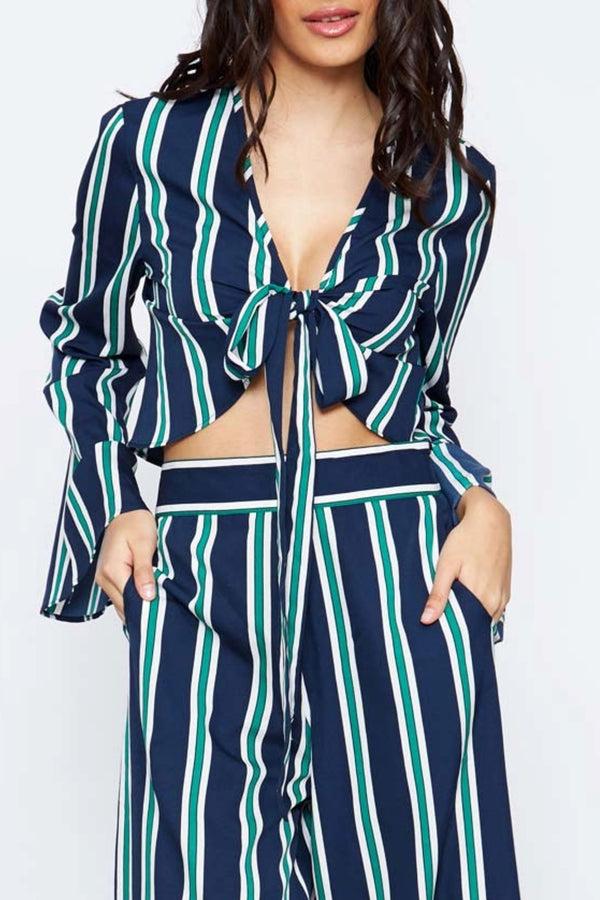 qed london Striped Tie Front Crop Top