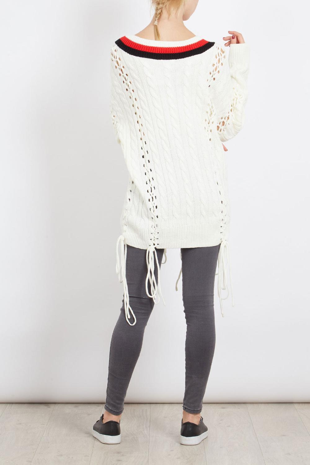 Qed London Striped V Neck Braid Detail Jumper