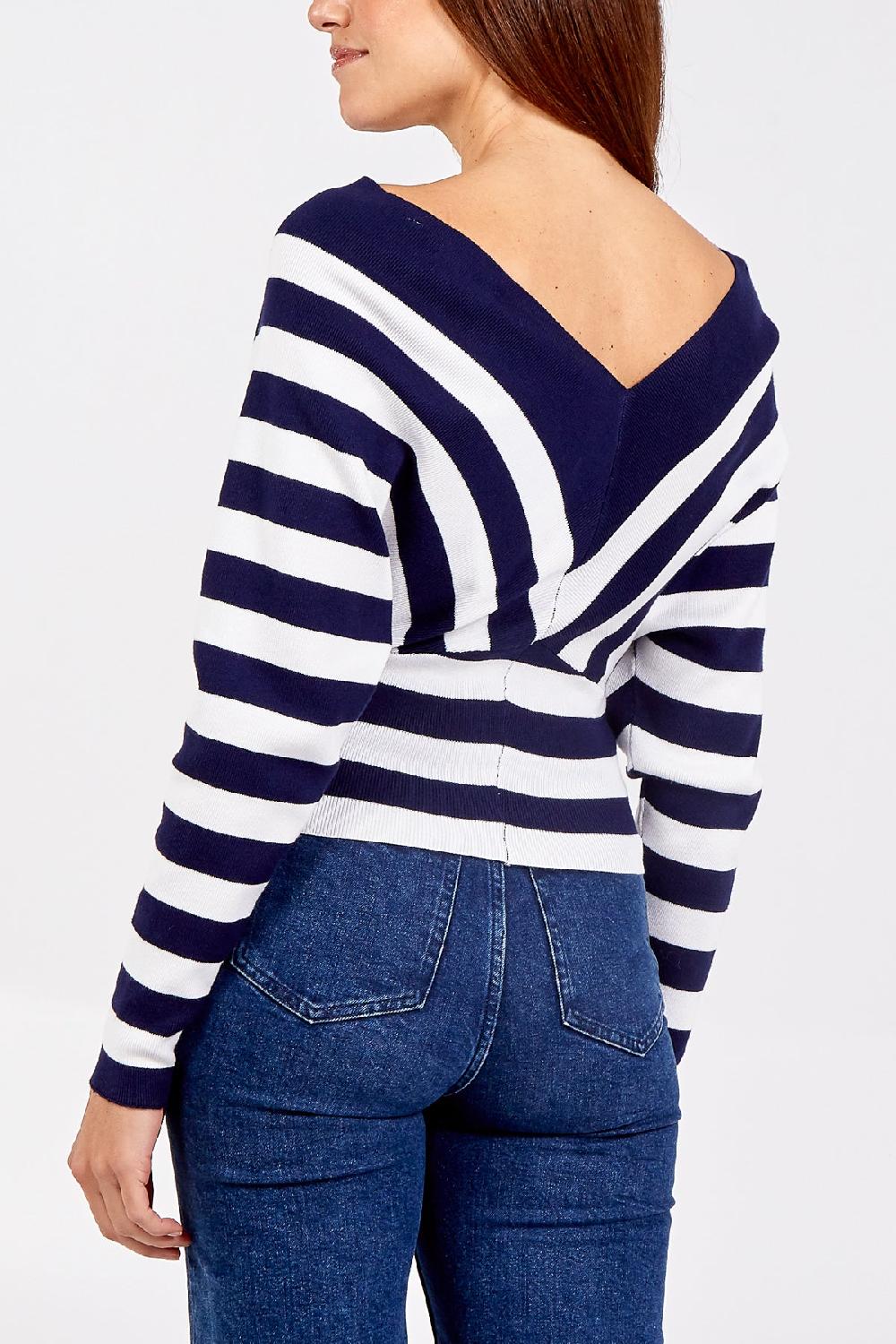 Qed London Striped V Neck Cropped Jumper