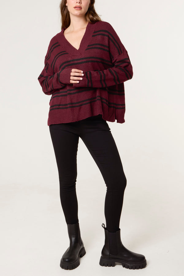 Qed London Striped V-Neck Jumper