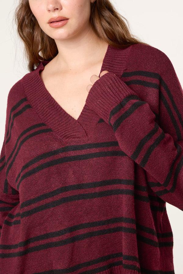 Qed London Striped V-Neck Jumper