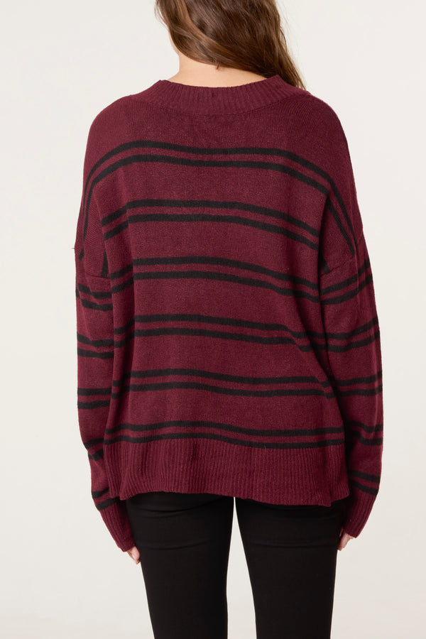Qed London Striped V-Neck Jumper