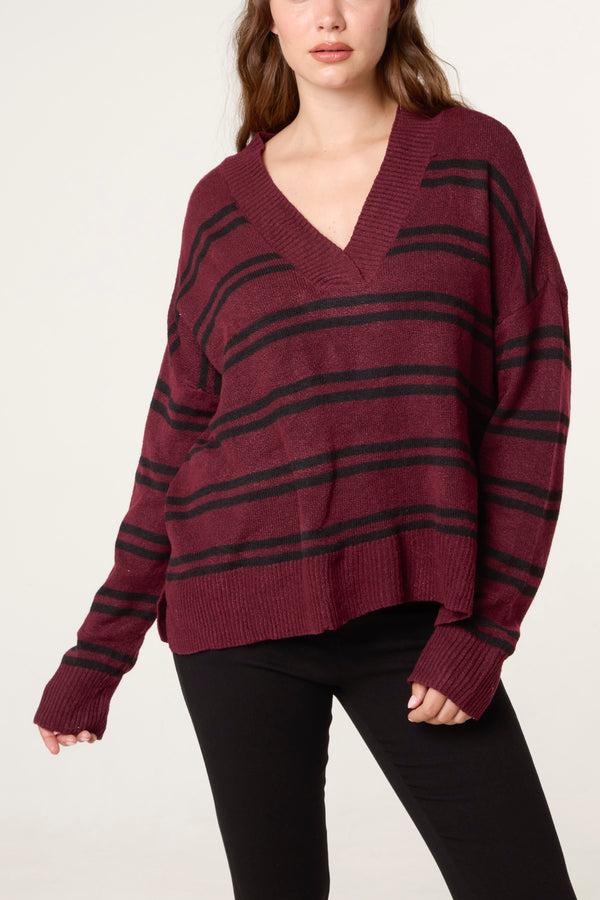 qed london Striped V-Neck Jumper