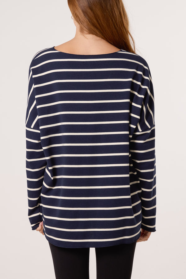 Qed London Striped V-Neck Long Sleeve Top