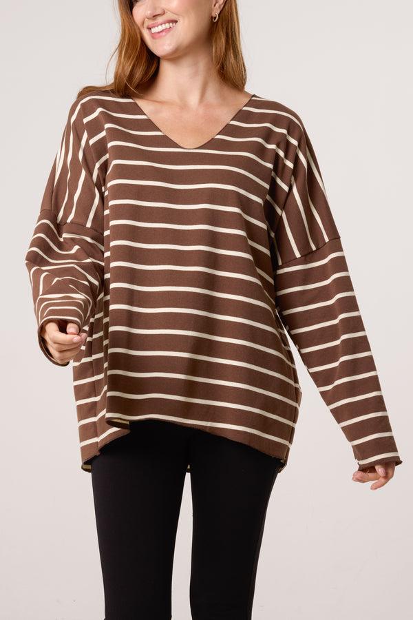 Qed London Striped V-Neck Long Sleeve Top