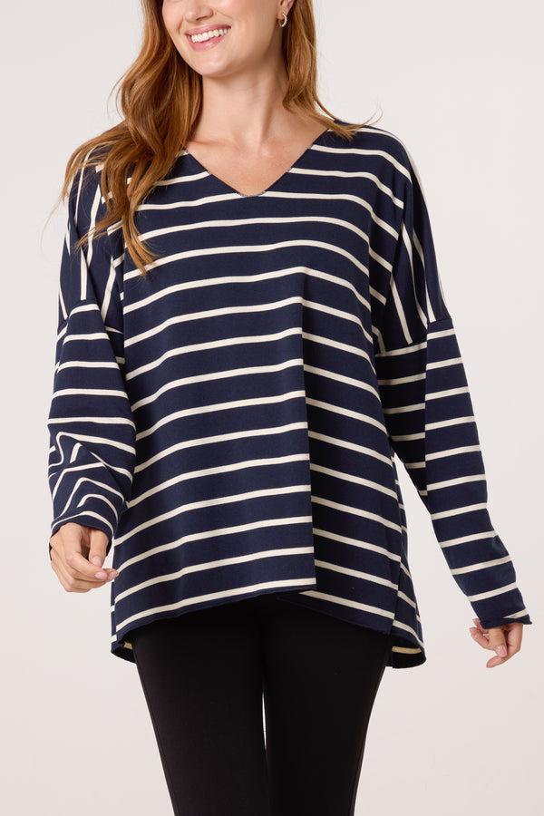 qed london Striped V-Neck Long Sleeve Top