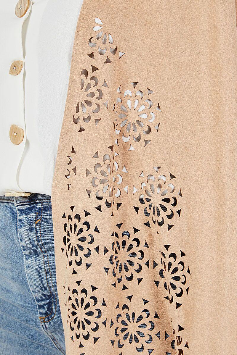 Qed London Suede Fringe Cut Out Cardigan